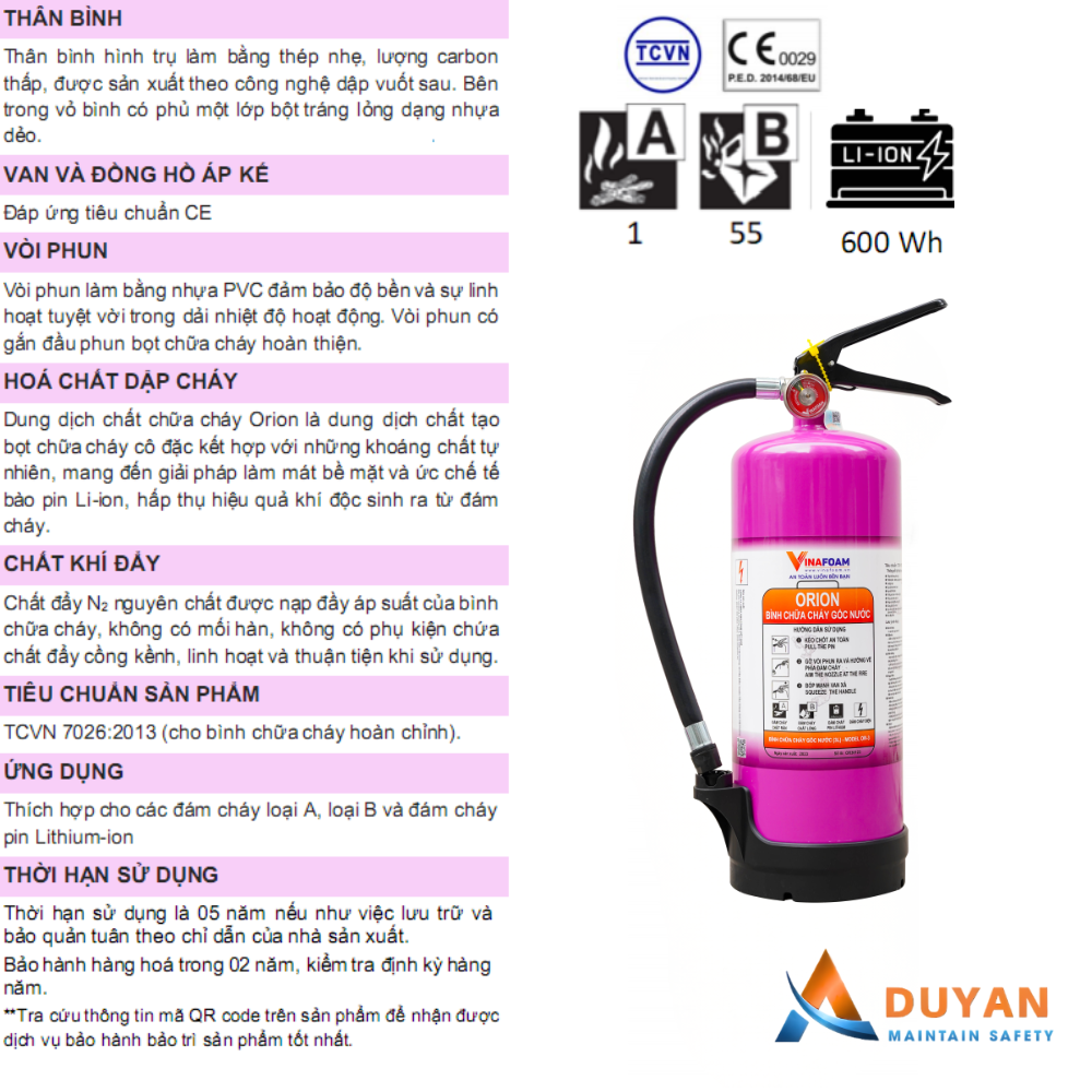 Bình chữa cháy đa năng orion 03