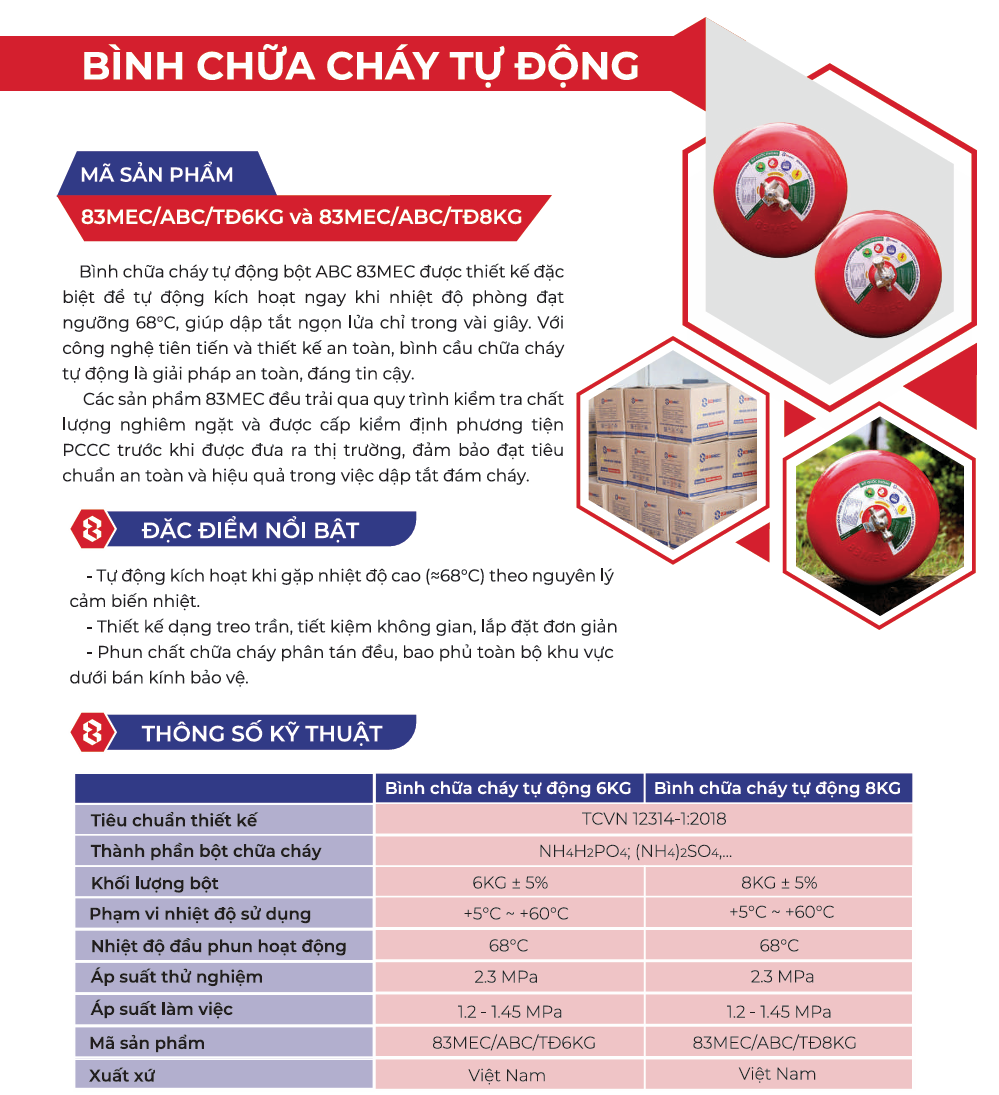 Bình chữa cháy tự động kích hoạt bột ABC 03